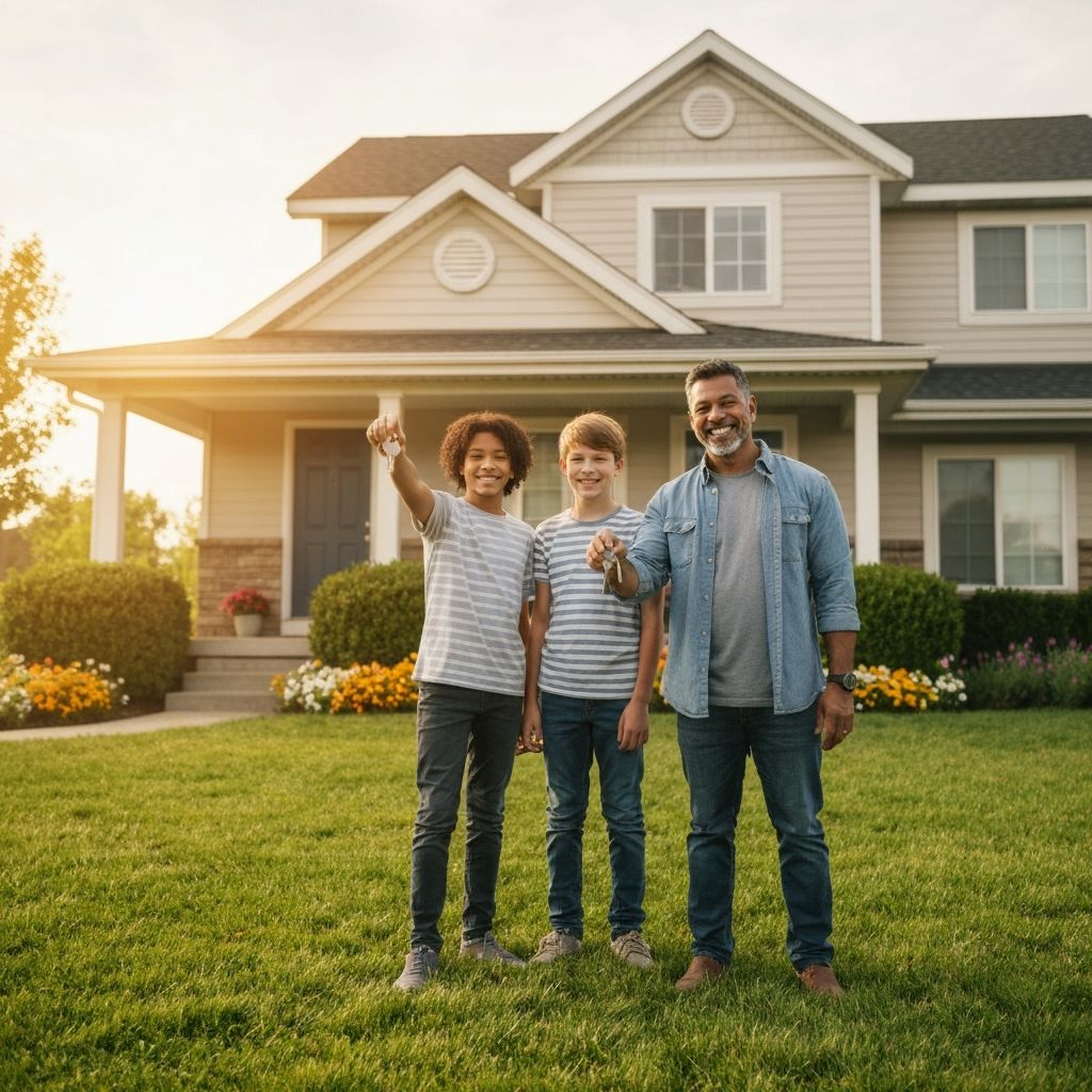 Happy veteran family with new home keys